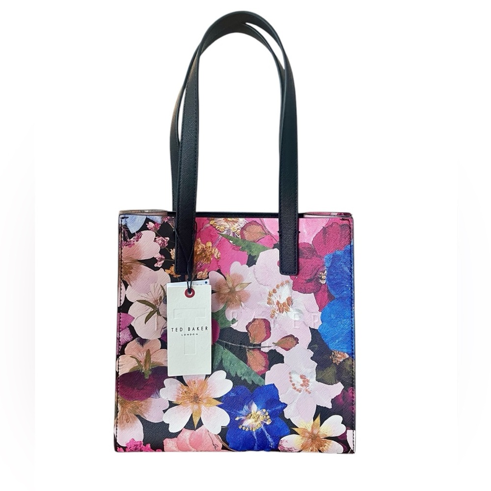 Ted Baker The Icon Tote Black Watercolor Floral Structured Handbag Feminine Bag